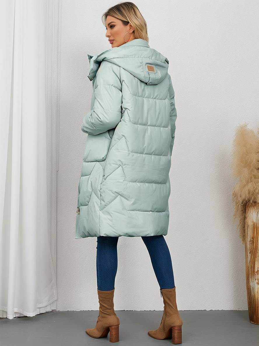 Cocolii longue manteau doudoune unicolore col montant fermeture ¨¦clair boutonnage poches femme ¨¦l¨¦gant d¨¦contract¨¦ veste
