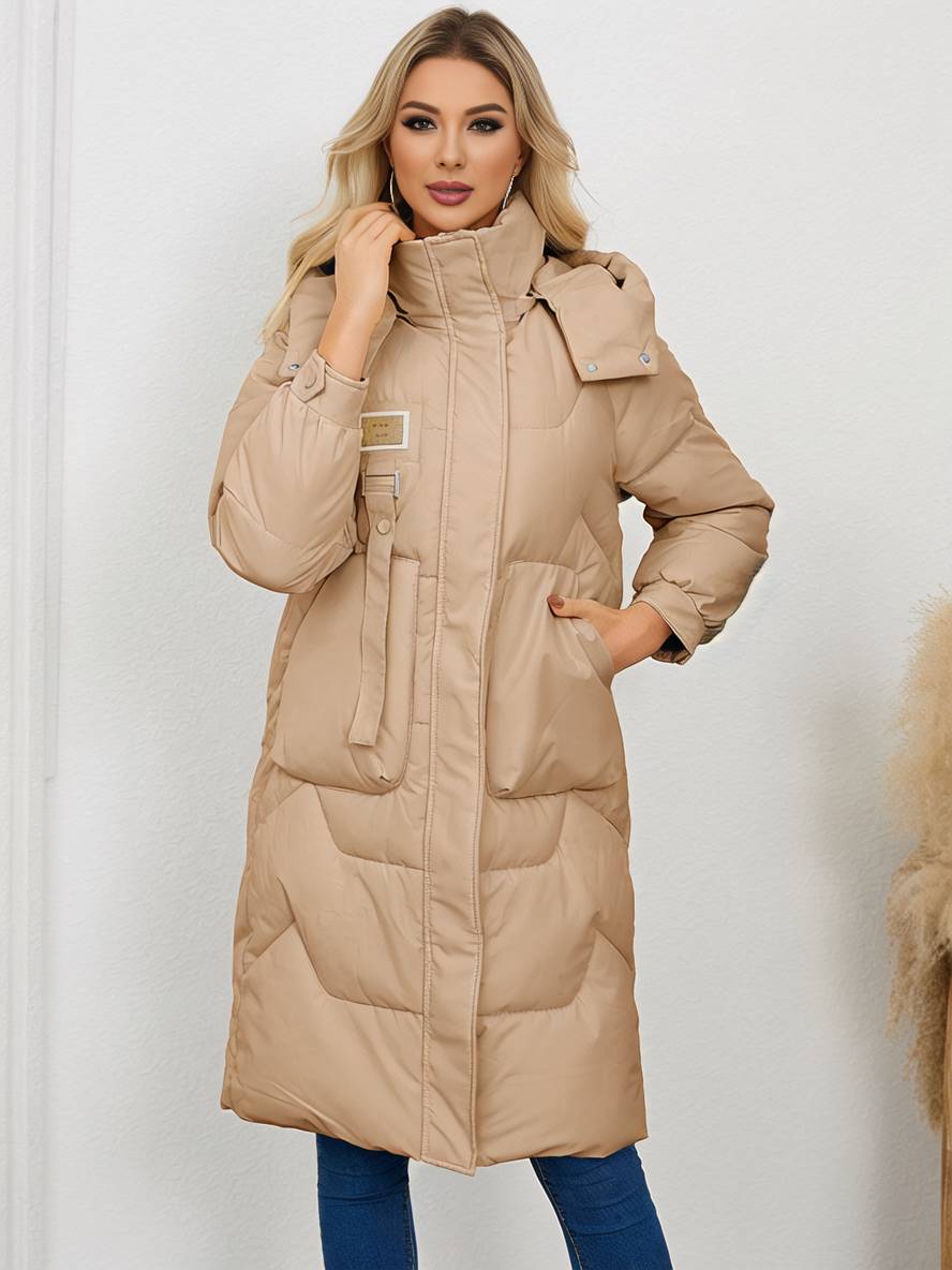 Cocolii longue manteau doudoune unicolore col montant fermeture ¨¦clair boutonnage poches femme ¨¦l¨¦gant d¨¦contract¨¦ veste