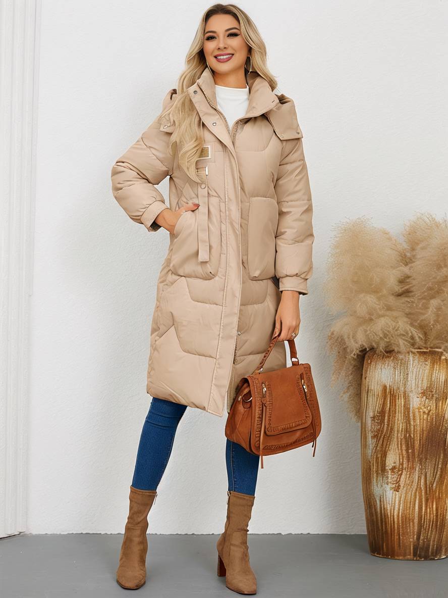 Cocolii longue manteau doudoune unicolore col montant fermeture ¨¦clair boutonnage poches femme ¨¦l¨¦gant d¨¦contract¨¦ veste