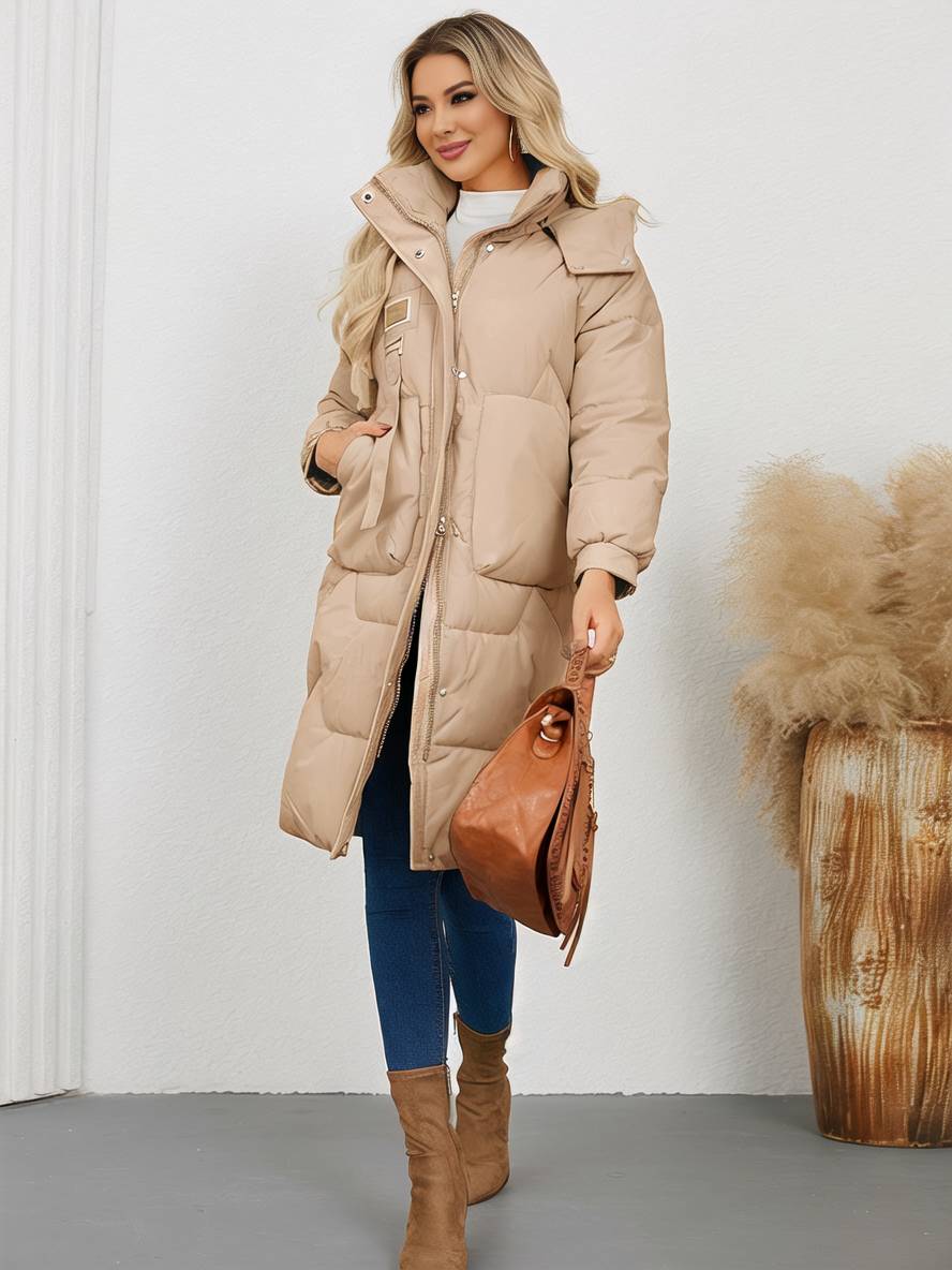 Cocolii longue manteau doudoune unicolore col montant fermeture ¨¦clair boutonnage poches femme ¨¦l¨¦gant d¨¦contract¨¦ veste
