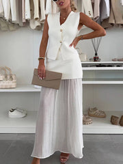 Cocolii tenu ensembles tailleur v-cou sans manches gilet et jupe tulle fluide d¨¦contract¨¦ chic pour vacances deux pi¨¨ces