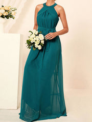 Derpai Elegantes Chiffonkleid für Brautjungfern mit Gürtel lang