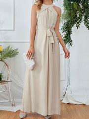 Derpai Elegantes Chiffonkleid für Brautjungfern mit Gürtel lang