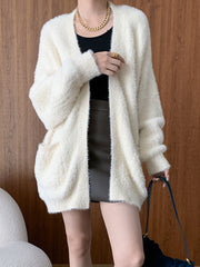 Derpai Strick-Cardigan mit Taschen Damen casual Beige