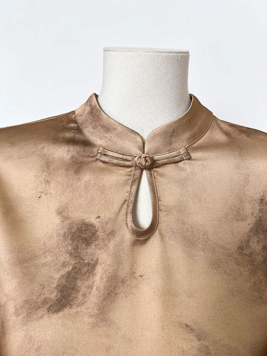 Derpai Elegantes ärmelloses Qipao-Cheongsam aus goldenem Satin