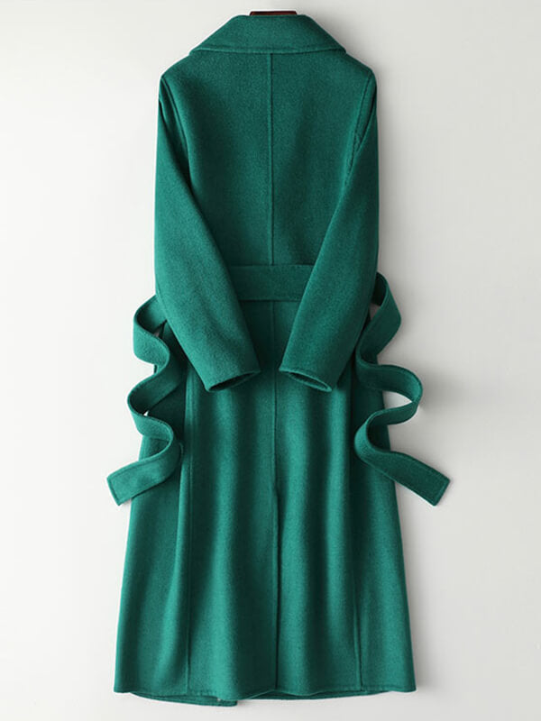 Derpai Langer Oversized-Wollmantel mit Gürtel und Taschen Damen