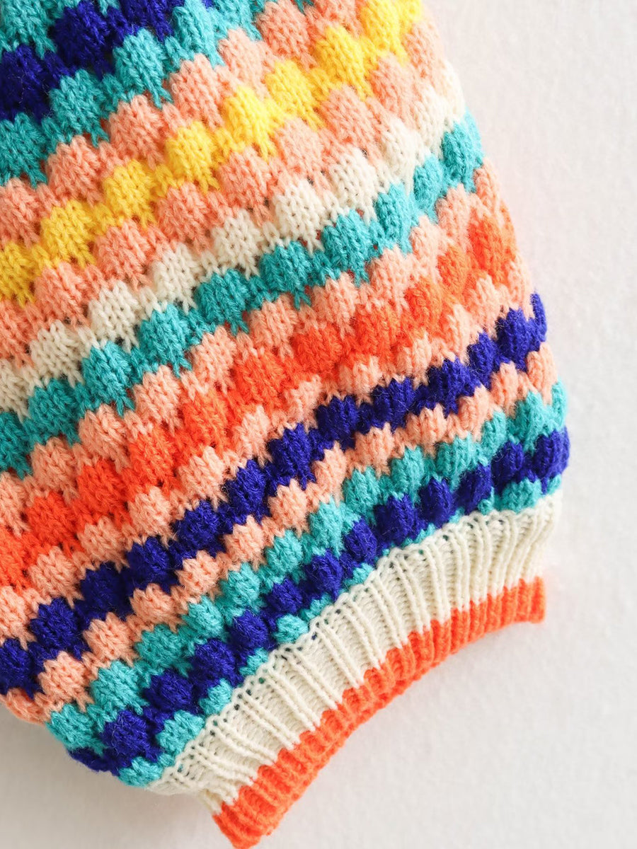 Derpai Strickjacke mit Regenbogenstreifen Damen locker casual