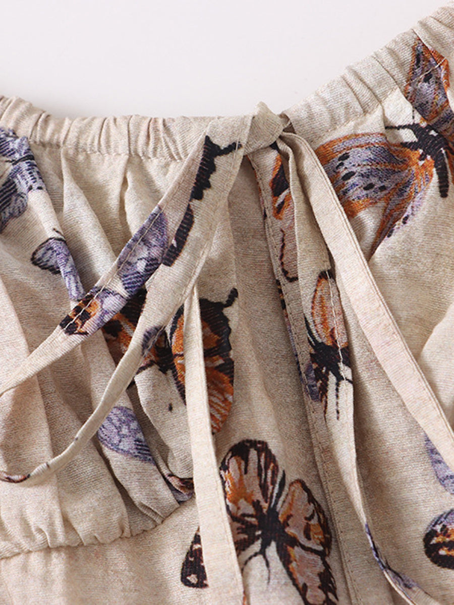 Derpai Langes Kleid mit Schmetterlingsdruck und feinen Trägern