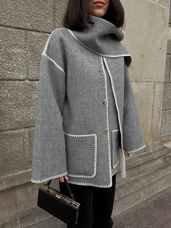 Derpai Modischer Wollmantel mit Fransen und Schal – Damenmode