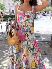 Derpai A-Linien-Strandkleid mit Blumenprint und Trägern