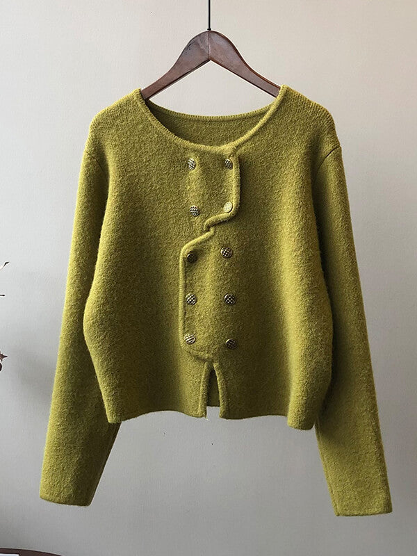 Derpai Asymmetrischer Cardigan mit doppelter Knopfleiste – Damenmode