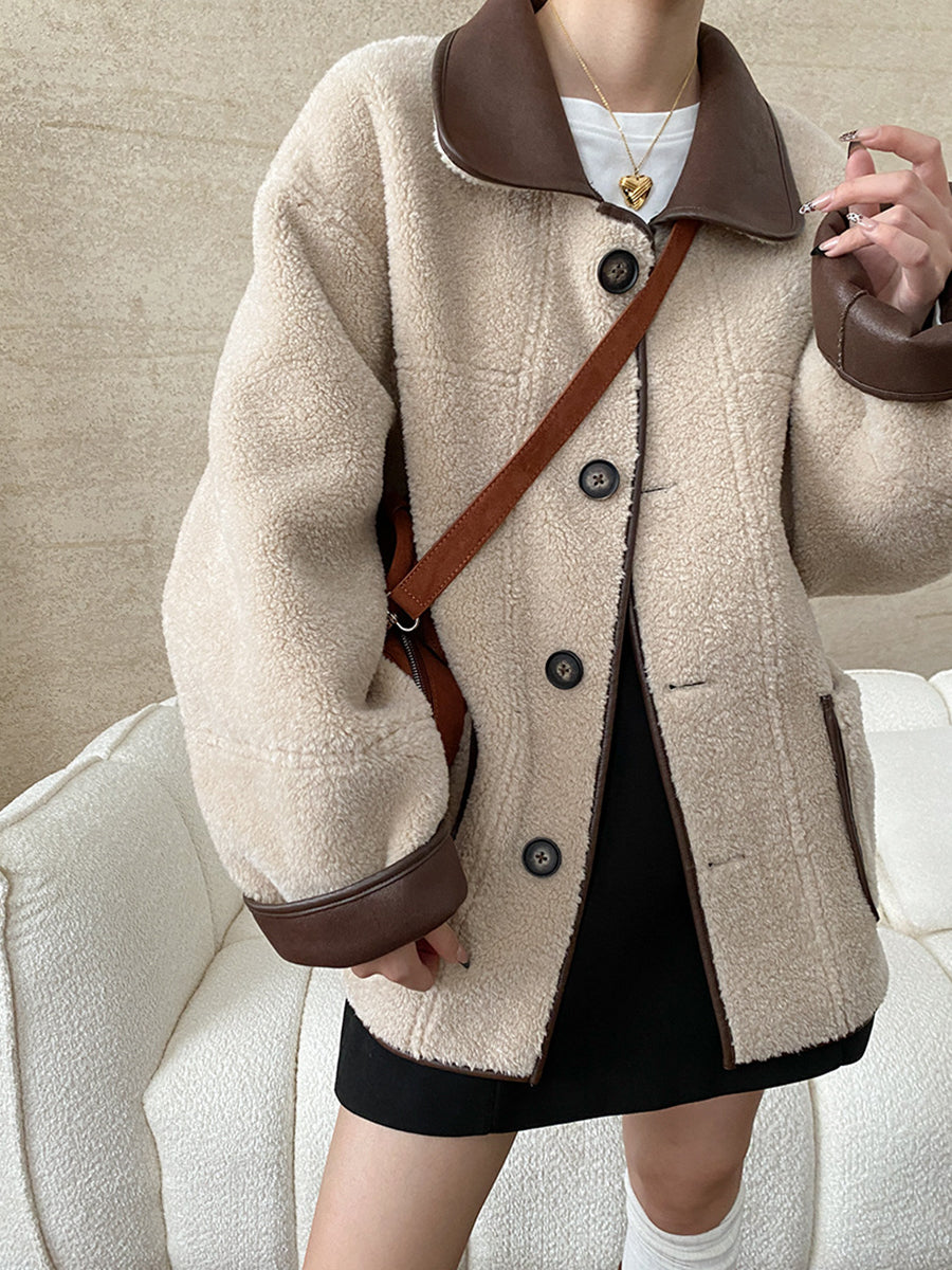Derpai Fliegerjacke aus Kunstleder wendbar Knopfleiste Damen