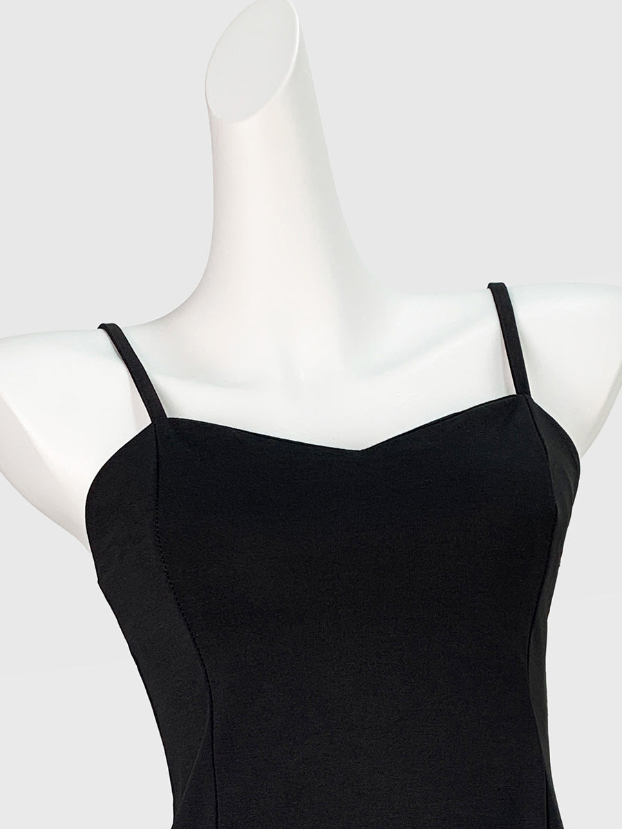 Derpai Schwarzes Trägerkleid im A-Linien-Schnitt – für Party & Cocktail
