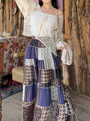 Derpai Langer geblümter Maxirock im Ethno-Stil Violett Damen Boho