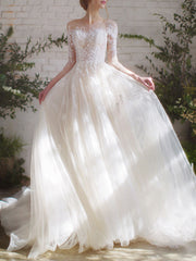 Derpai Weißes Brautkleid im Boho-Stil Maxi-Prinzessinnen-Schnitt