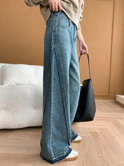 Derpai Lange Schlagjeans im Vintage-Stil mit Taschen und Reißverschluss Damen
