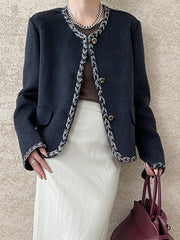Derpai Wolljacke mit kontrastierendem Besatz und Taschen Damen
