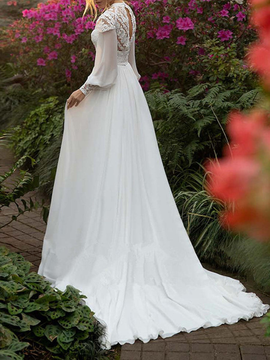 Derpai Vintage-inspiriertes Prinzessinnen-Brautkleid mit langen Ärmeln
