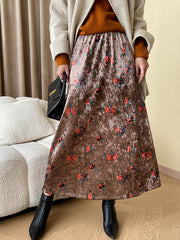 Derpai Langer Samtrock im Vintage-Stil mit Blumenprint