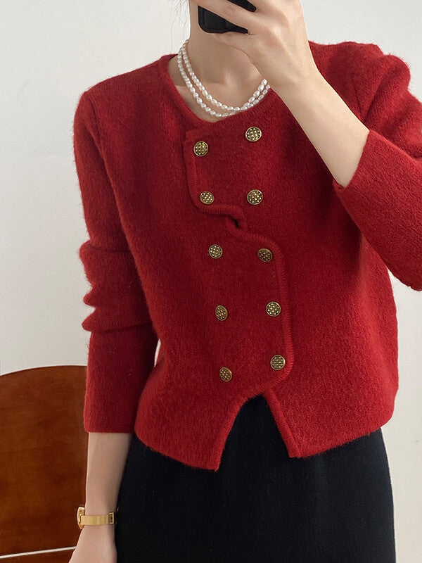 Derpai Asymmetrischer Cardigan mit doppelter Knopfleiste – Damenmode