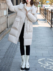 Derpai Langer Baumwollmantel mit Taschen und Kapuze Damen Winter