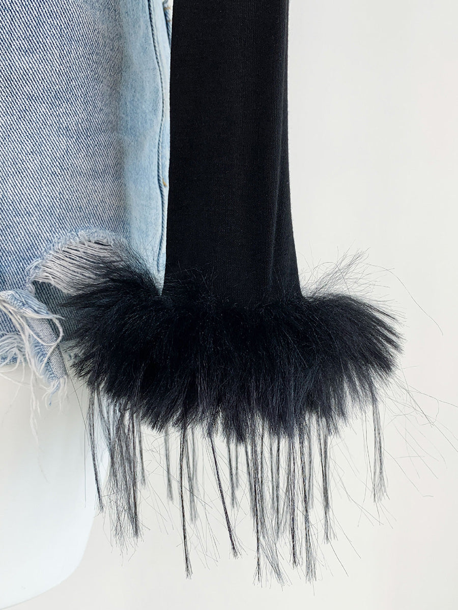 Derpai Modisches Damen-Oberteil mit Federn und langen Ärmeln aus Baumwolle & Polyester