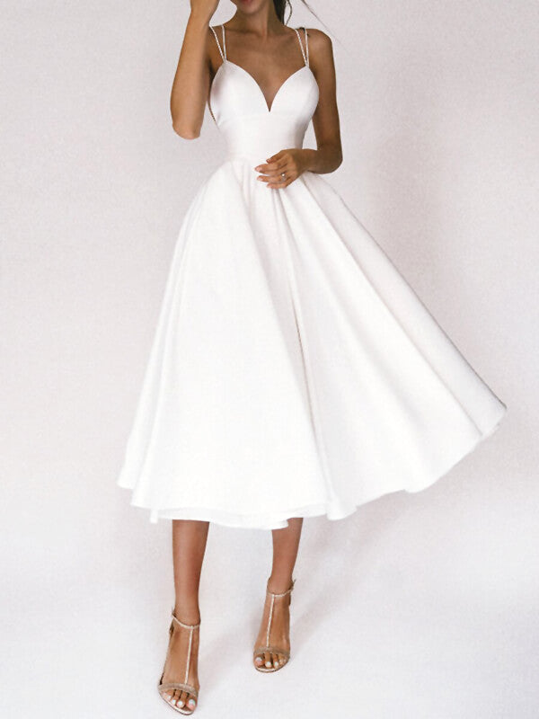 Derpai Midikleid im A-Linien-Schnitt mit feinen Trägern elegant – für Cocktail