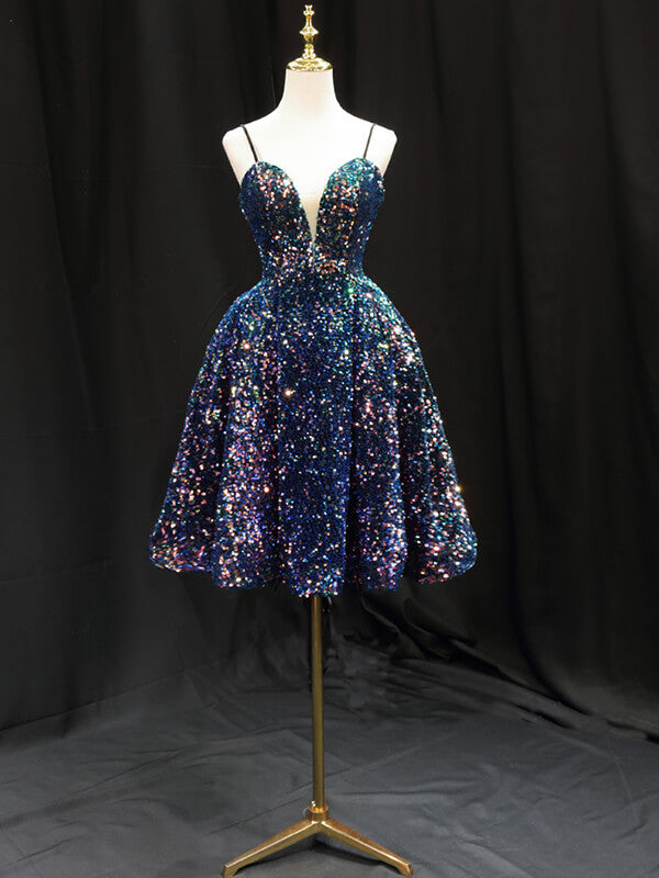 Derpai Midilanges Glitzer-Abendkleid mit feinen Trägern