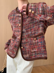 Derpai Karierte Tweedjacke mit kontrastierendem Besatz Damen Rot elegant Weihnachten