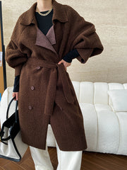 Derpai Langer Teddycoat mit doppelter Knopfleiste und Reverskragen Damen