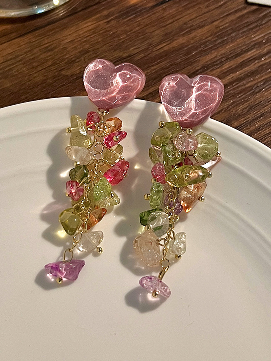 Derpai Mehrfarbige Fransenohrringe mit Glassteinen – Sommerstil