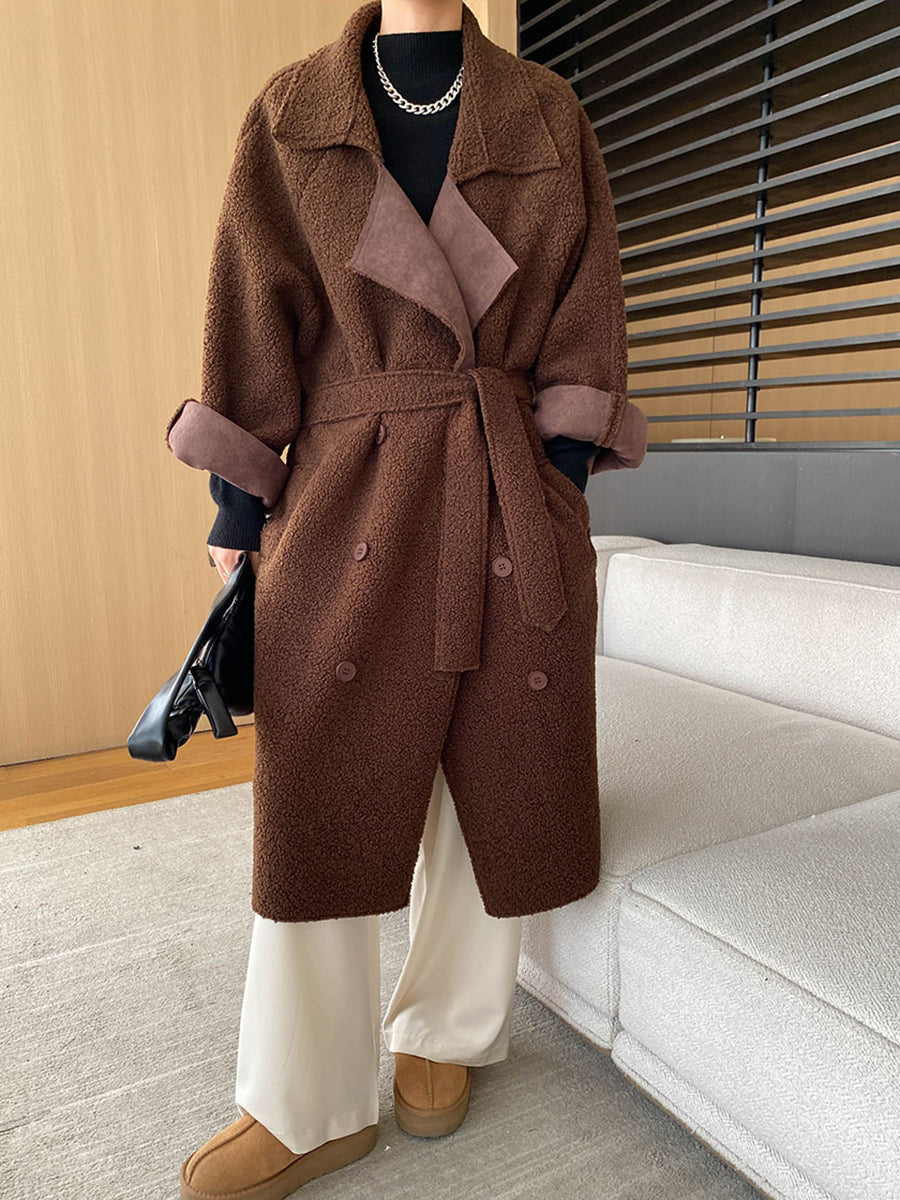 Derpai Langer Teddycoat mit doppelter Knopfleiste und Reverskragen Damen