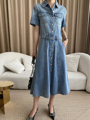 Derpai Langes Jeanskleid mit Knopfleiste & Taschen – modisch