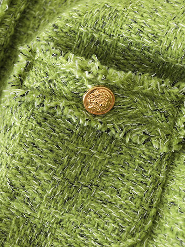Derpai Kurze Tweedjacke mit Knöpfen Rundhalsausschnitt und Taschen Damen