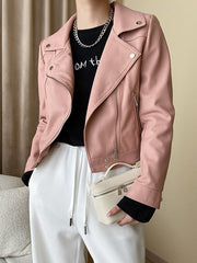 Derpai Kurze PU-Lederjacke mit Taschen – modischer Damenstil