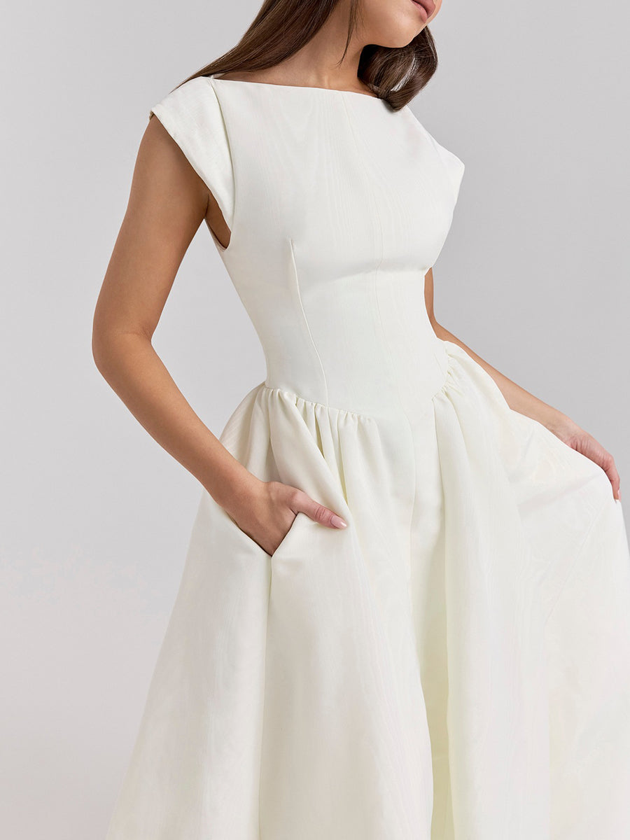 Derpai Langes Trapezkleid Rückenfrei Cocktail elegant Weiß