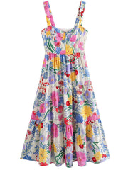 Derpai A-Linien-Strandkleid mit Blumenprint und Trägern