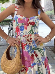 Derpai A-Linien-Strandkleid mit Blumenprint und Trägern