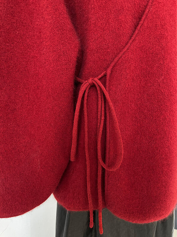 Derpai Roter Strick-Cardigan mit Spaghettiträgern – Weihnachtsstil