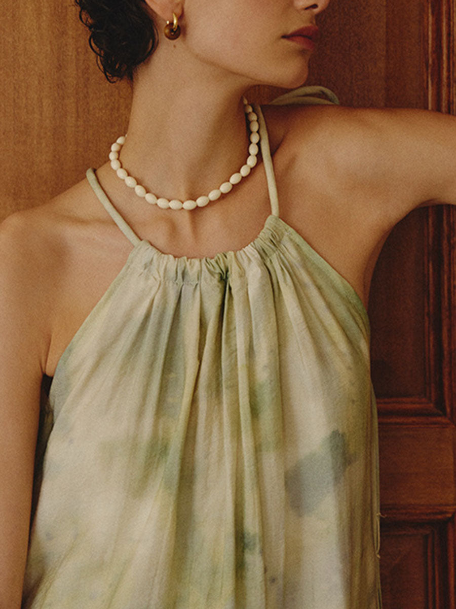 Derpai Tie-Dye Maxikleid mit Neckholder ärmellos mit Gürtel