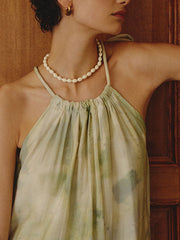 Derpai Tie-Dye Maxikleid mit Neckholder ärmellos mit Gürtel