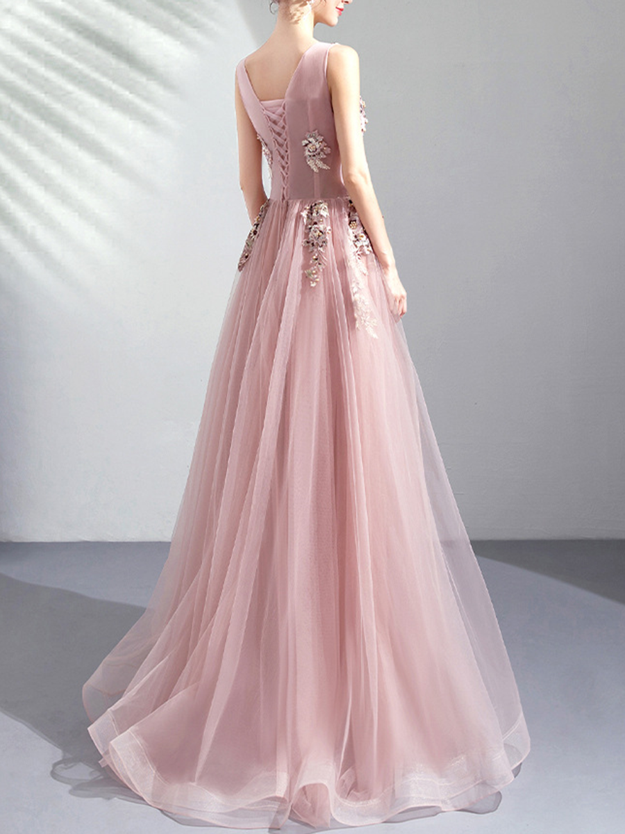 Derpai Besticktes elegantes rosa Abendkleid Maxi – für Hochzeit