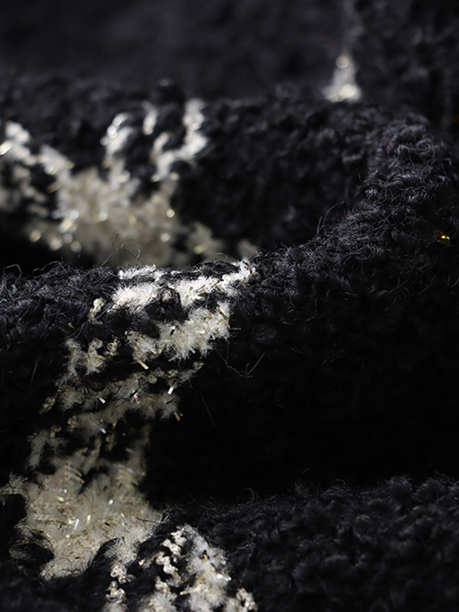 Derpai Tweedjacke mit Steppfutter Karomuster doppelreihige Knopfleiste Damen
