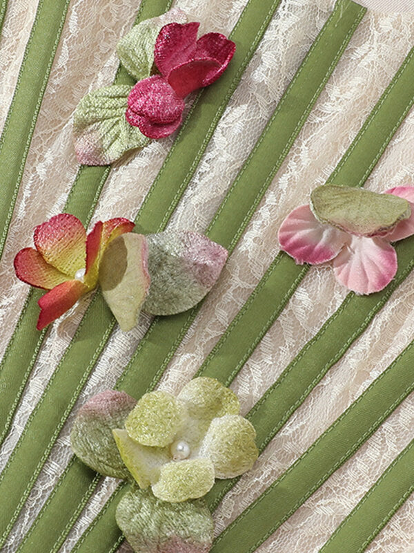 Derpai Figurbetontes langes Kleid mit Blumenmuster & Schnürung – für Ball oder Hochzeit
