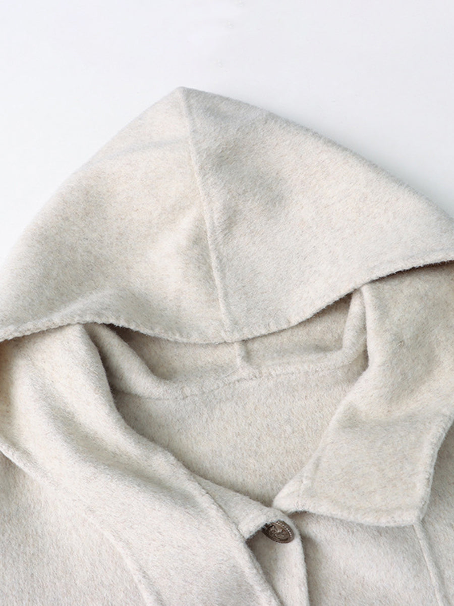 Derpai Damen-Cape aus Wolle mit Taschen Knopfleiste und Kapuze