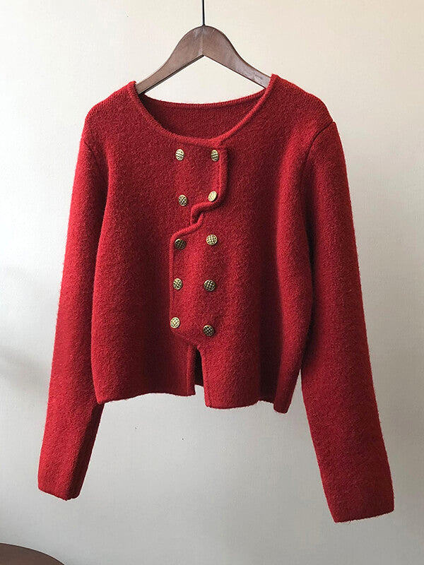 Derpai Asymmetrischer Cardigan mit doppelter Knopfleiste – Damenmode