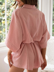 Derpai Kurzer Jumpsuit mit Gürtel Ellenbogenärmel lässig