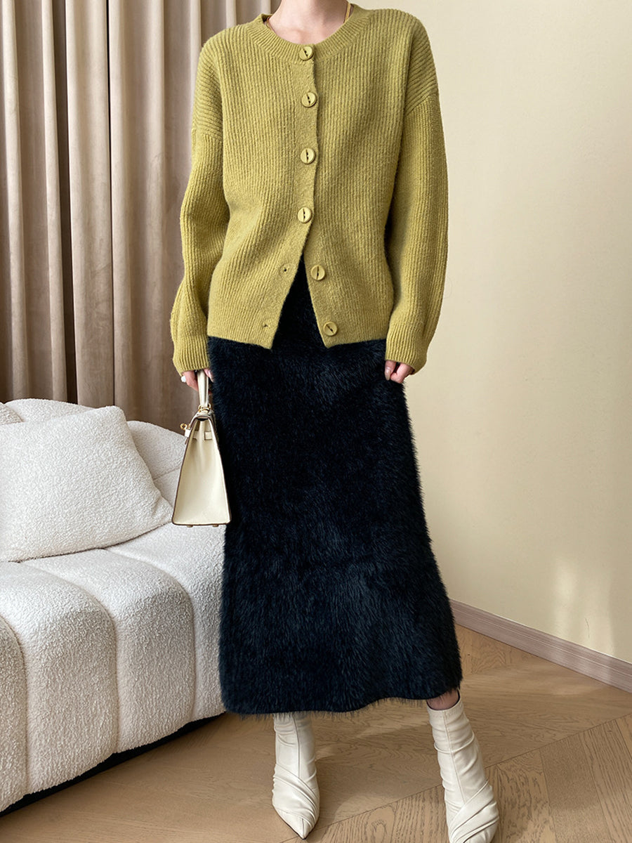 Derpai Cardigan mit Knopfleiste und Rundhalsausschnitt Damen casual