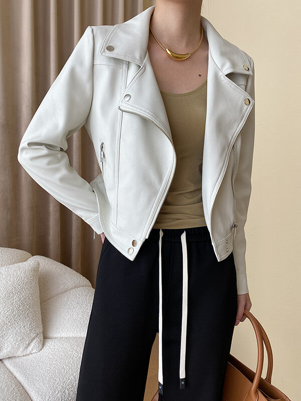 Derpai Kurze PU-Lederjacke mit Taschen – modischer Damenstil