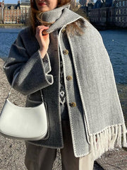 Derpai Modischer Wollmantel mit Fransen und Schal – Damenmode